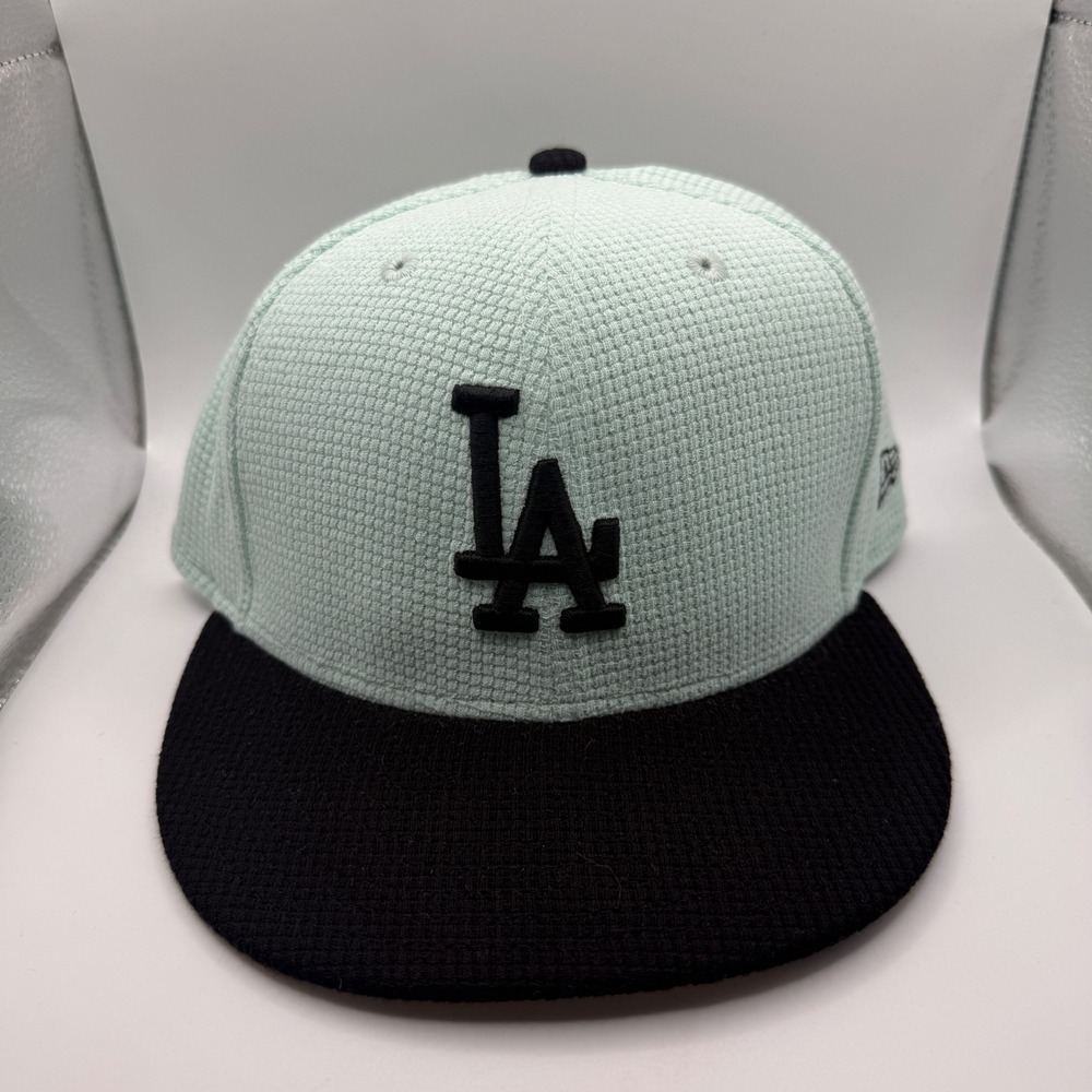 New Era 59FIFTY LA Dodgers Hat Mint Green Black Waffle Knit Fitted‎ 7 3/8 Cap
